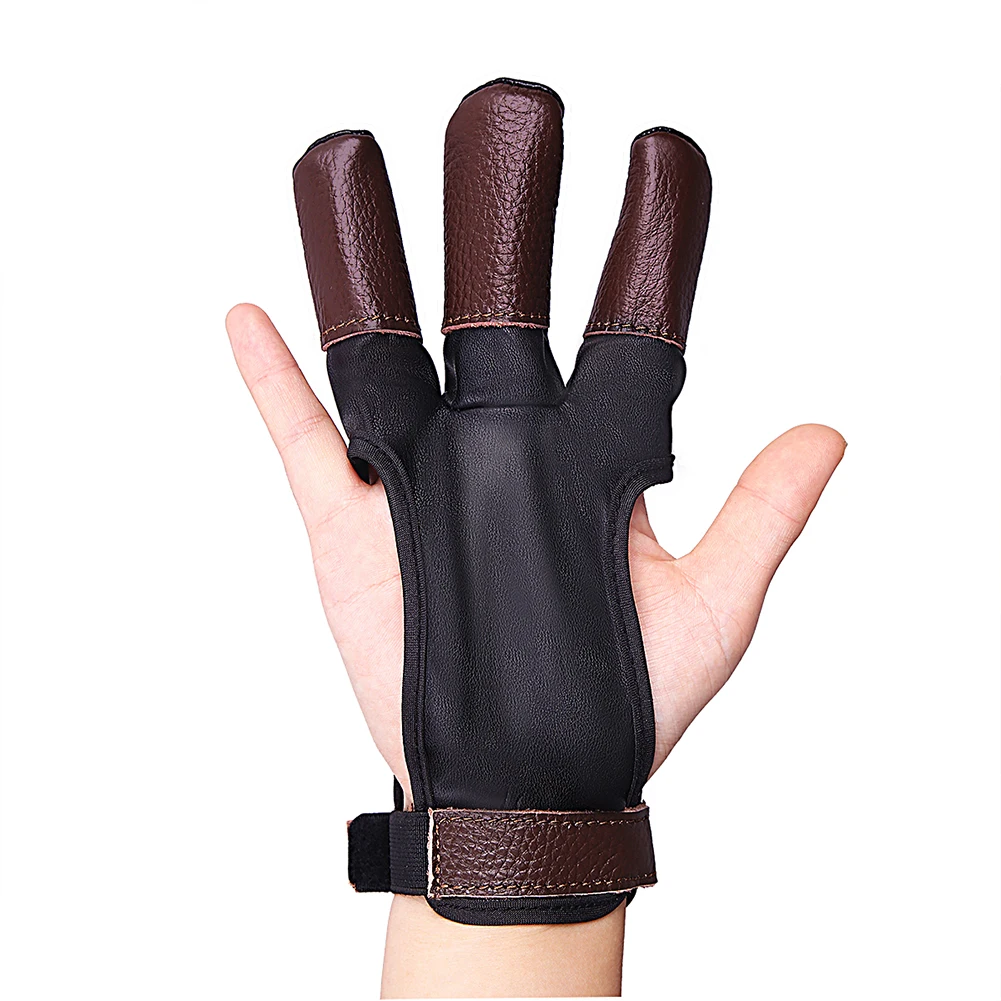 

Leather Archery 3-Finger Guard Gloves Protective Shooting Glove for Recurve Compound Bow hunting Fit LH / RH Hand Protector