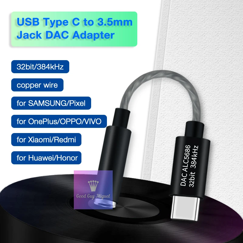 USB Type C на 3,5 мм разъем для наушников DAC адаптер 32 бит 384 кГц Realtek ALC5686 USB на 3 5 для SAMSUNG Redmi Huawei Honor Pixel Win10 - изображение