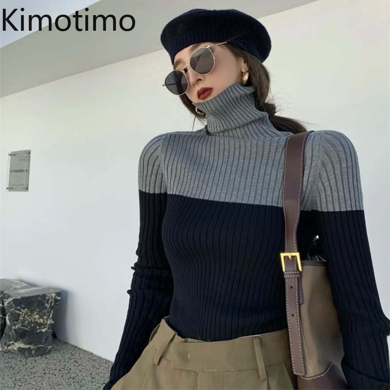 

Женская водолазка Kimotimo, модель сезона осень-зима 2021 года, Ретро пуловер с длинным рукавом, корейский шикарный тонкий трикотажный топ