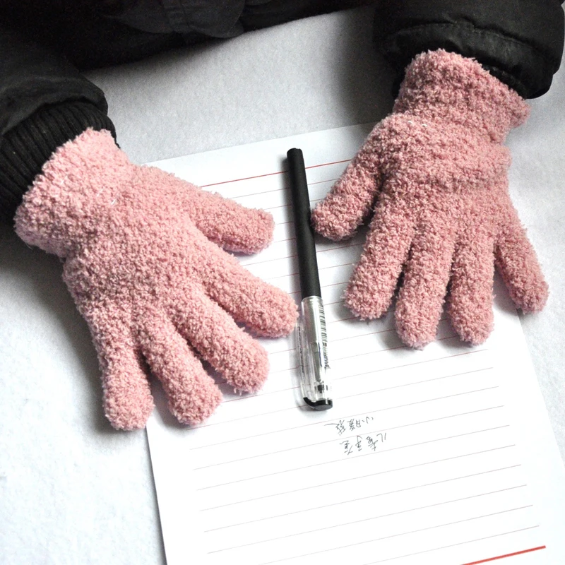 Warmom-guantes gruesos de lana de Coral para ni&ntilde;os, manoplas suaves de dedo completo peludas de felpa para beb&eacute;s de 7 a 11 a&ntilde;os, Invierno-3