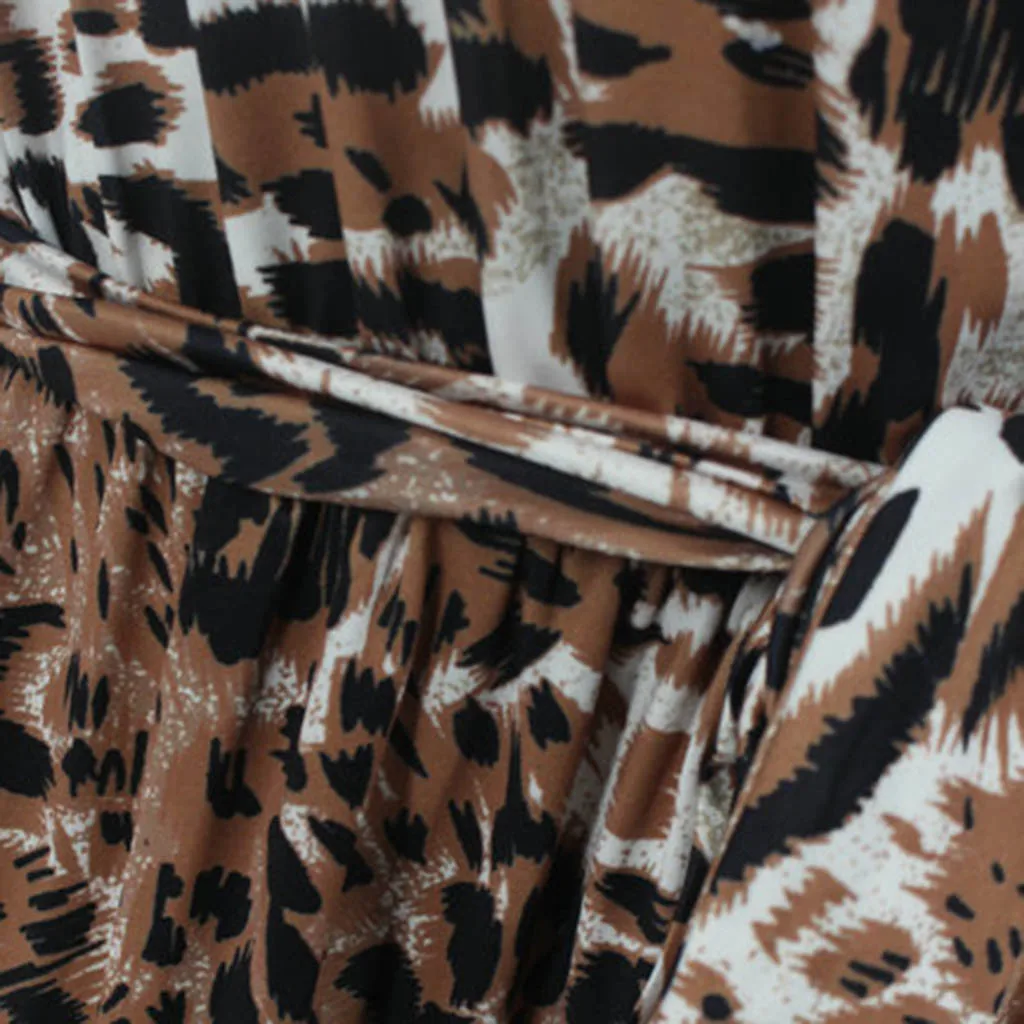 

Sleeveless Leopard Print Dress Ladies V Neck Pocket Loose Midi Dress women summer causal beach party dresss dames jurken#Y7