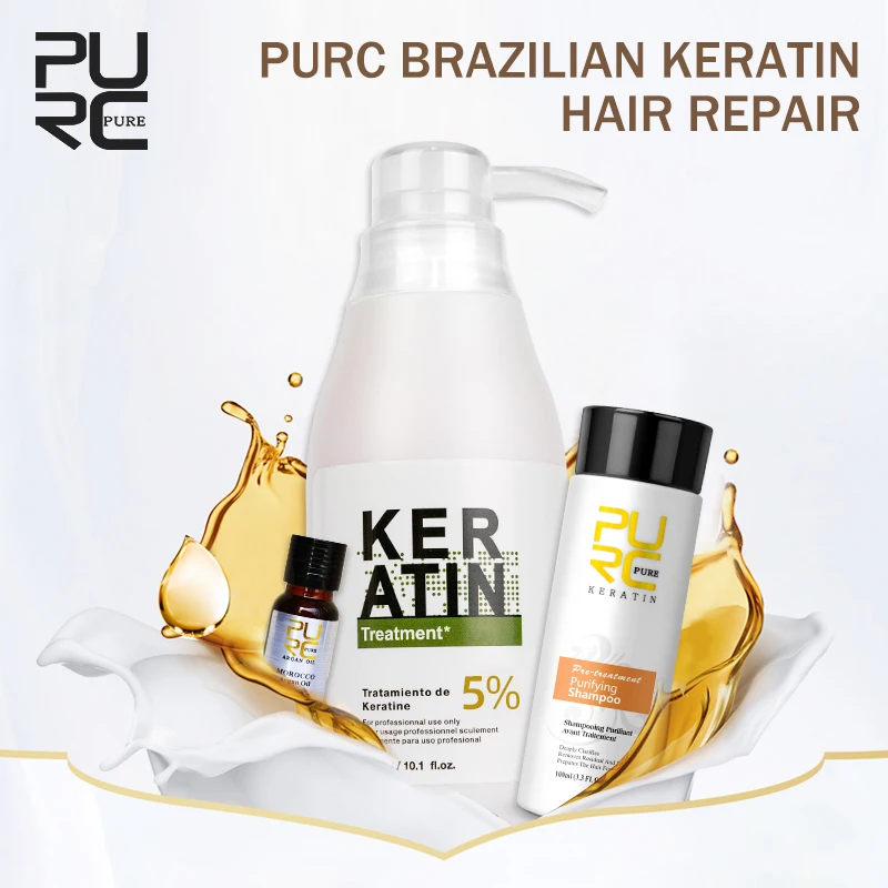 PURC Бразильский кератин Лечение выпрямления волос 5% формалина устранить завивают