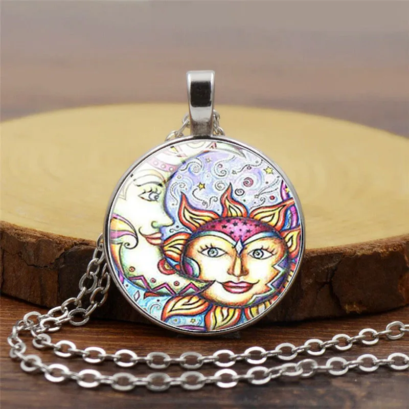 1 шт. Инь Sun Moon круглые стеклянные украшения ожерелье с подвеской в стиле