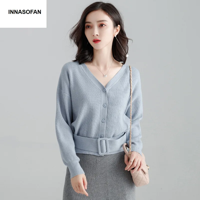 INNASOFAN свитер женский осенне-зимний вязаный кардиган с длинными рукавами