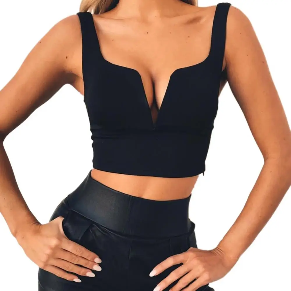 Женский сексуальный топ на бретелях однотонный без рукавов футболка с глубоким