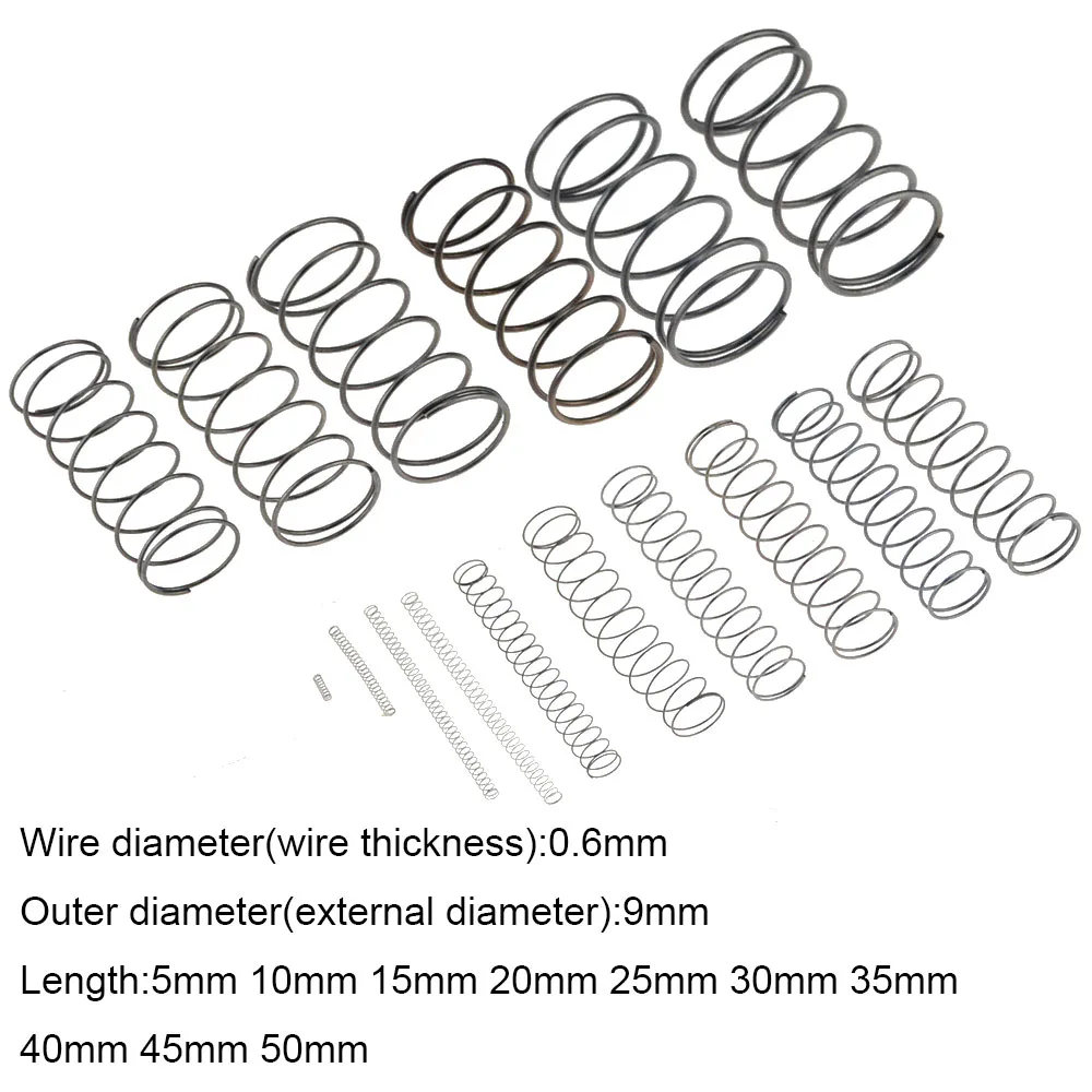 

10 шт., пружина 0,6*9*5-50 мм, из стали