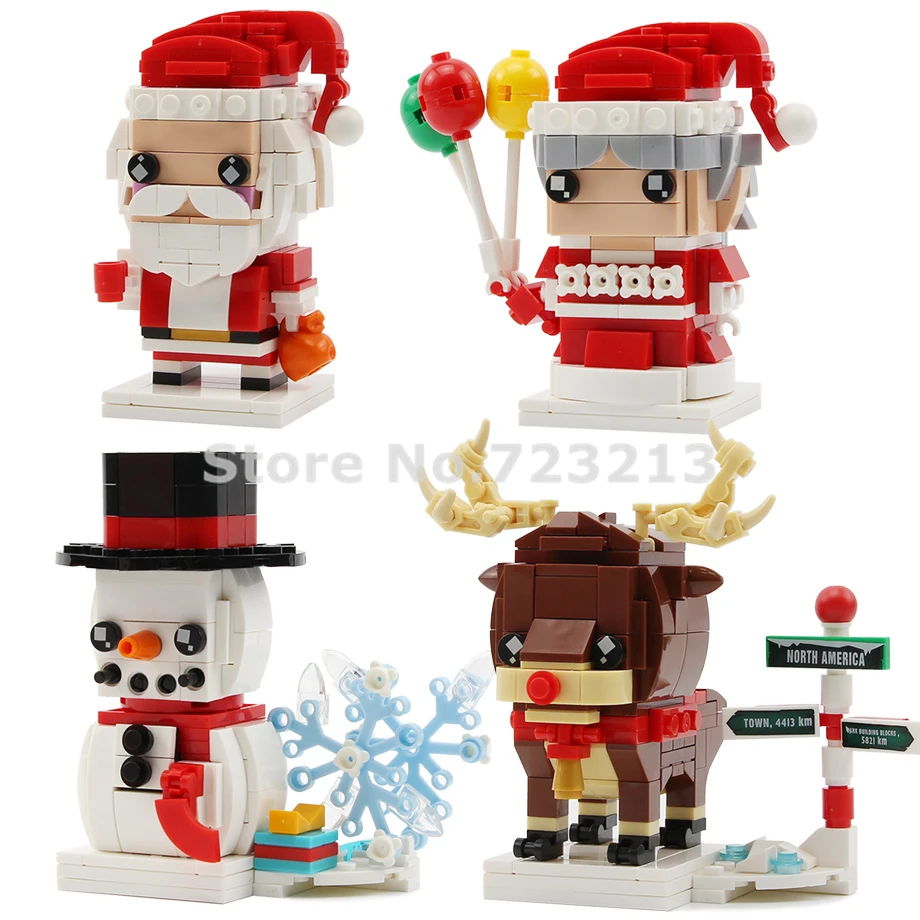 

4 шт./лот Рождественский Санта-Клаус Рождество Лось снеговик подарок дерево мультяшная модель строительные блоки модель игрушки для детей 10029