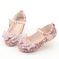 girls princess shoes new shoes soft sole crystal shoes flats sole shoes kids sequined dance for party sweet bow knot hot pearl