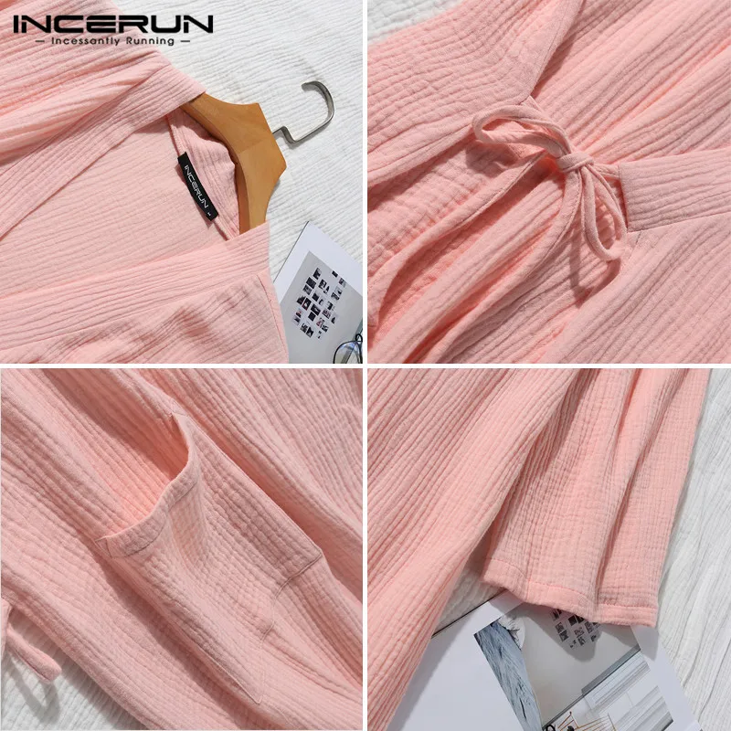 

INCERUN Mens Bathrobe Casual Loose Cotton Half Sleeve Men Kimono Summer Breathable Unisex Pajamas Judo Martial Arts Uniform