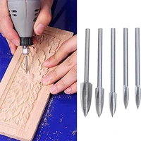 5pcsset wood carving drill bit solid carbide steel root milling grinder burr precise carve woodwork hss engraving drill bit set