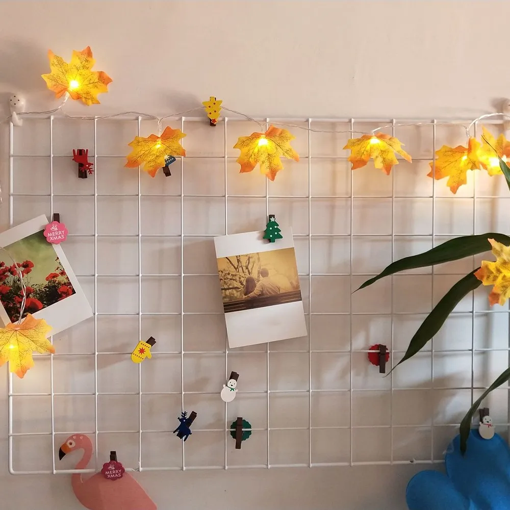 Светодиодный гирлянда с кленовыми листьями Сказочная светящаяся на батарейках