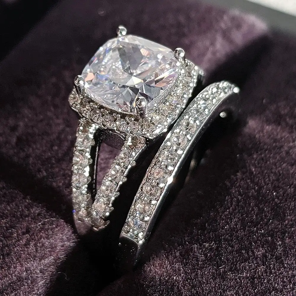 

Black Friday new classic cushion cut 925 sterling silver wedding ring set for women bride bridal band eternity Jewelry R4833