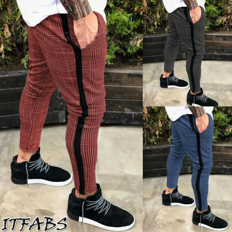 Мужские спортивные брюки в клетку модные повседневные штаны для бега одежда