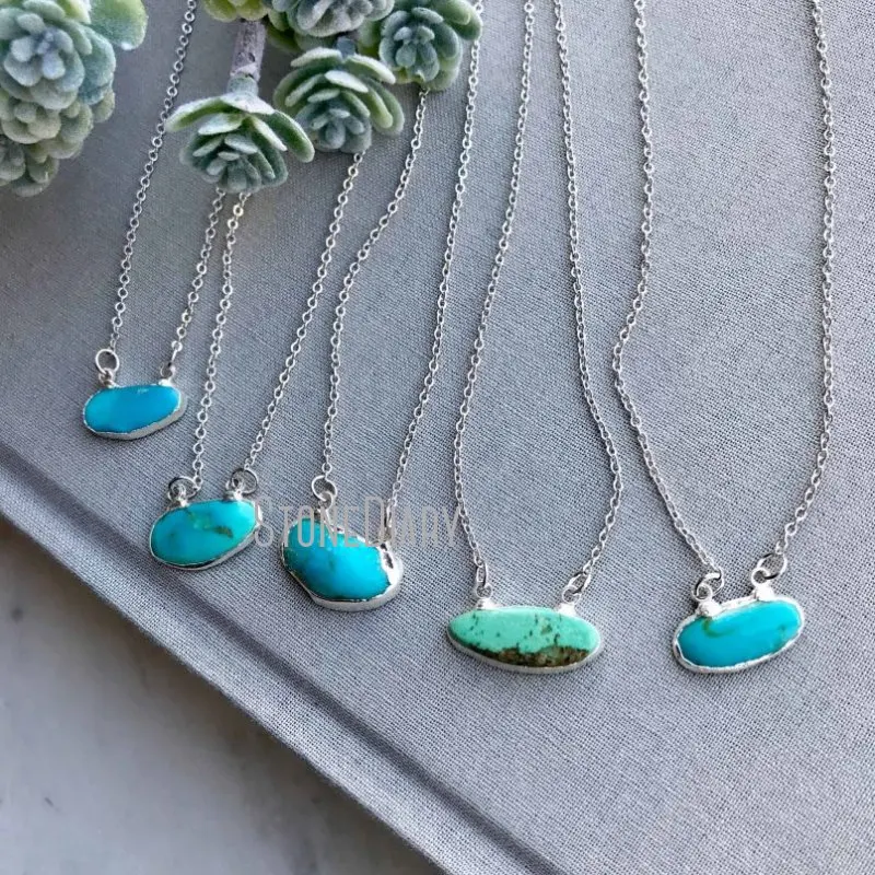 Ожерелье NM11595 из необработанной бирюзы минималистичное бирюзовое ожерелье