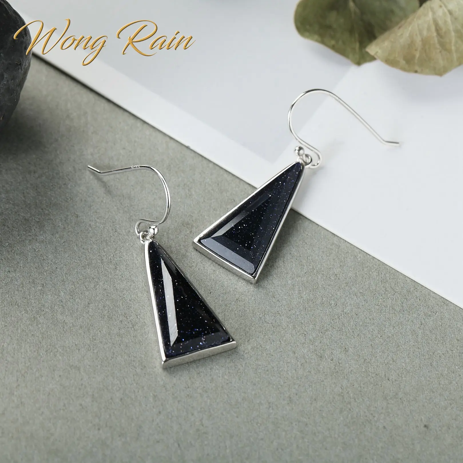 Wong Rain Винтажные серьги подвески из серебра 925 пробы с натуральным голубым песком