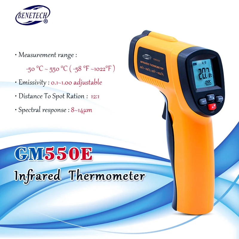 Бесконтактный ИК термометр BENETECH GM550E цифровой лазерный измеритель температуры 50 ~