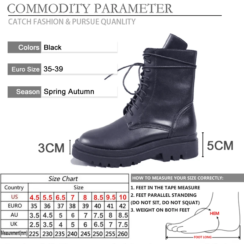 

BYQDY New Cross-tied Woman Ankle Boots Gothic Sock Platform Leather Round Toe Ladies Boots Chunky Heel Black Shoes Autumn Boots