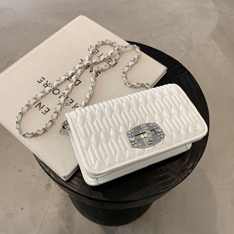 

Womens Handbags Women's 2021 Popular New Fashion Pleated Chain Embroidery Diamond Small Square Bag Purses