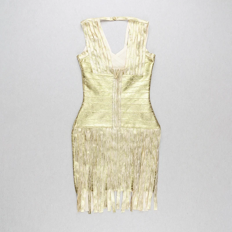 Новое поступление ropa mujer Bronzing Tassel сексуальное Бандажное летнее платье с v-образным вырезом облегающее женское мини-платье на бретельках Вечерние платья
