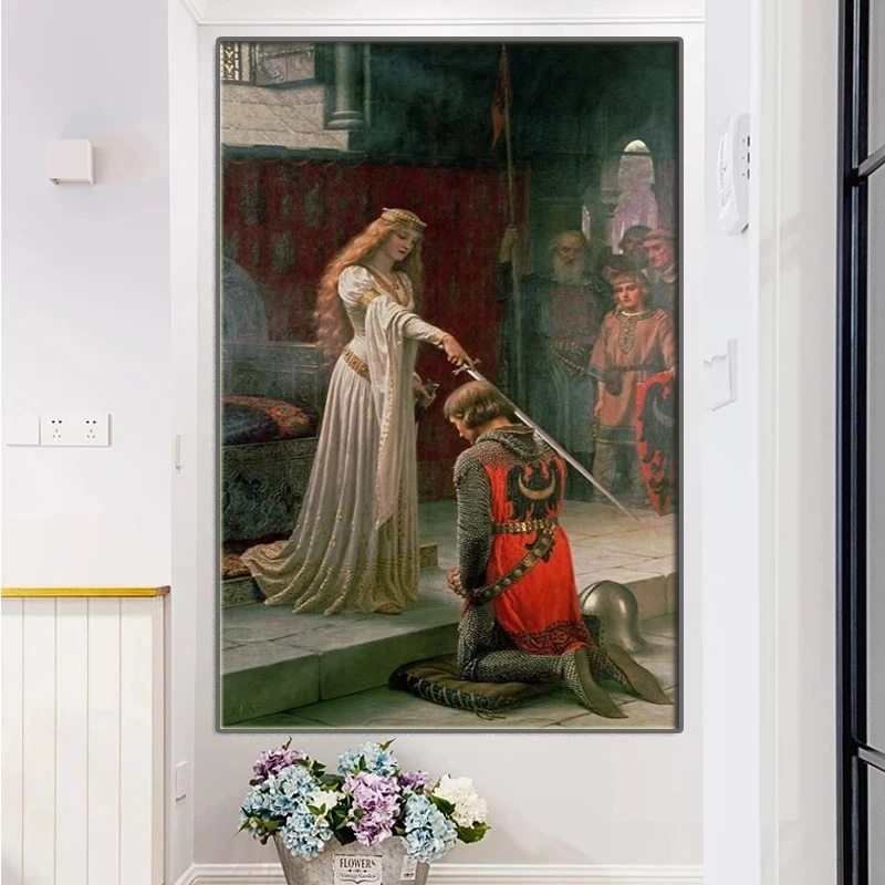 

Famous Painting "The Accolade" By Edmund Blair Leighton Posters Printing on Canvas Wall Art Pictures for Living Room No Frame