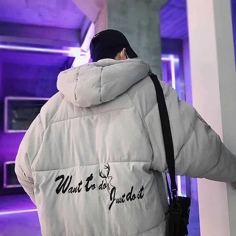 Liketkit Men Winter Hooded Jackets 2019 Man Loose Korean Khaki Thick Warm Parkas and Coats Male Bubble Cotton Padded Windbreaker | Мужская