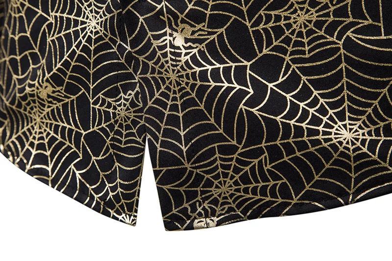 Мужская рубашка с длинным рукавом Золотая бронзовым паутиной воротником-стойкой