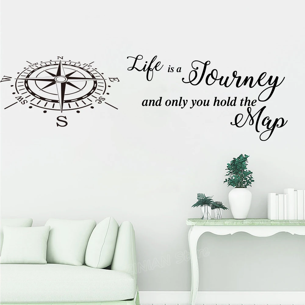 

Life Is A Journey Travel Compass Map Quote Wall Decal Bedroom Classroom Travel Compass Words Wall Sticker Vinyl Decor LW262