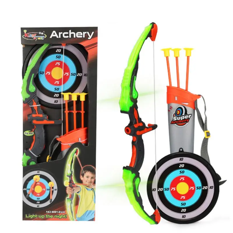 

Light Up Archery Bow and Arrow Toy Set for Boys Girls With 3 Suction Cup Arrows, Target, and Quiver