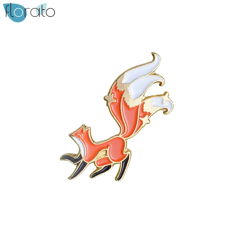 Симпатичные лисицы эмаль Pin мультфильм Броши в виде животных для рубашки лацкан