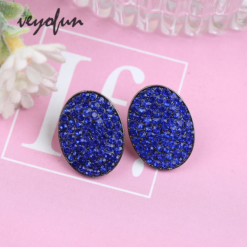Veyofun Classic Round Full Rhinestone Stud Earrings for Women Fashion Accessories Jewelry Wholesale New