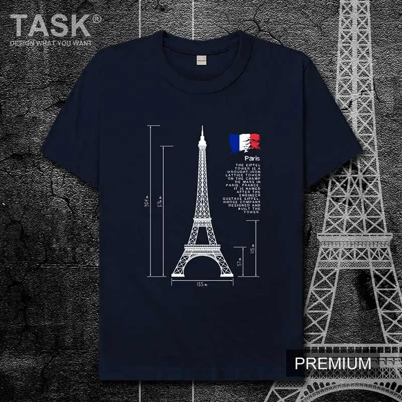 Subject Eiffel Tower Paris France Scenic spot printed 100% cotton short sleeve T-shirt Mens casual round neck streetwear tops | Мужская