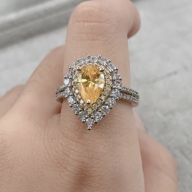 MENGYI изысканное блестящее циркониевое двухцветное кольцо в форме капли Женская мода бриллиантовое роскошное ювелирное изделие многослойный дизайн