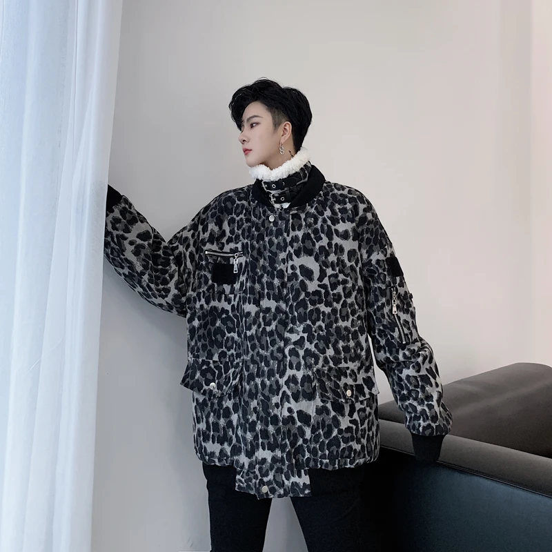UNCLEDONJM Популярные леопардовые мужские куртки пальто из овечьей шерсти мужская