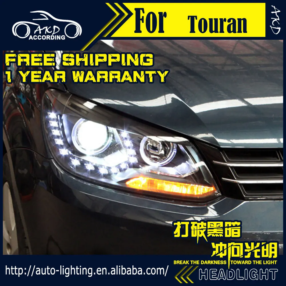 AKD автостайлинг фары для Touran 2011 2015 светодиодный ные DRL D2H Hid сигнал поворота Bi Xenon