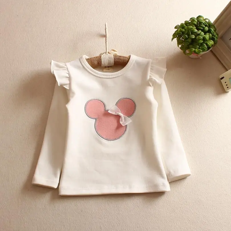 Весенне осенняя футболка для маленьких девочек футболки из 100% хлопка с Минни