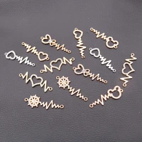 6pcs handmade rhinestone bracelet necklace pendants heartbeat pattern jewelry connectors charms diy birthday gift making p32