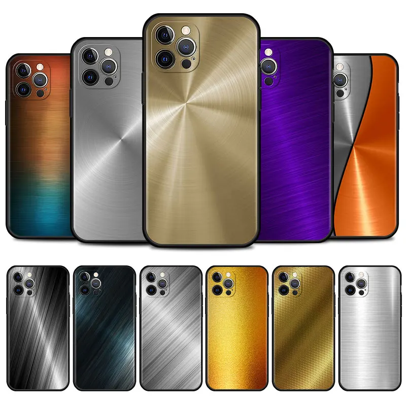 

Dark Brushed Metal Texture Cell Phone Case for iPhone 11 Pro 12 13 Mini XR X 7 8 6 6S Plus XS Max 5 5S SE Mobile Phones Cover