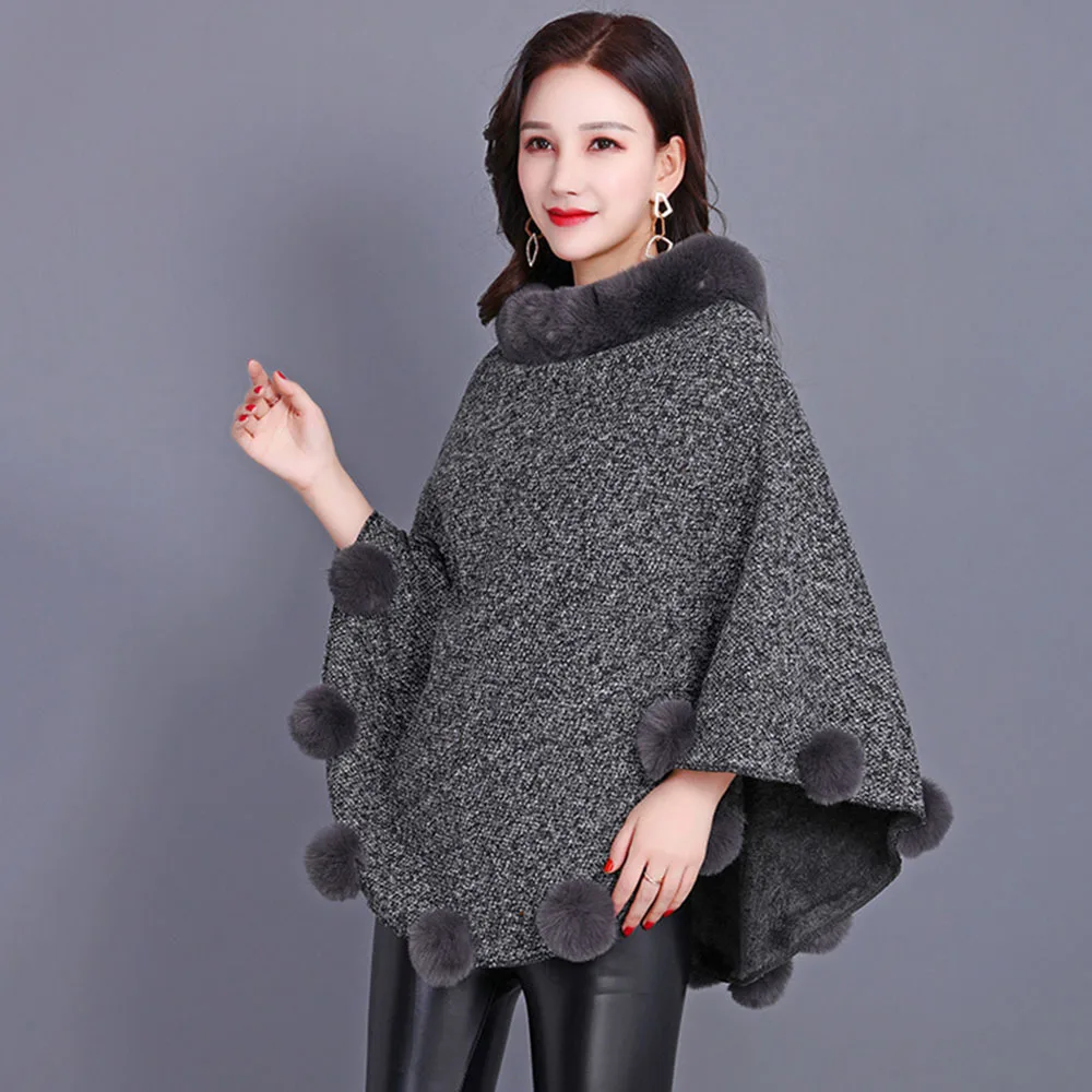 

6 Colors 2021 Solid Womens Capes Poncho Plus Size Pullover Coat Winter Velvet Warm O Neck String Faux Fox Fur Women Autumn Capes