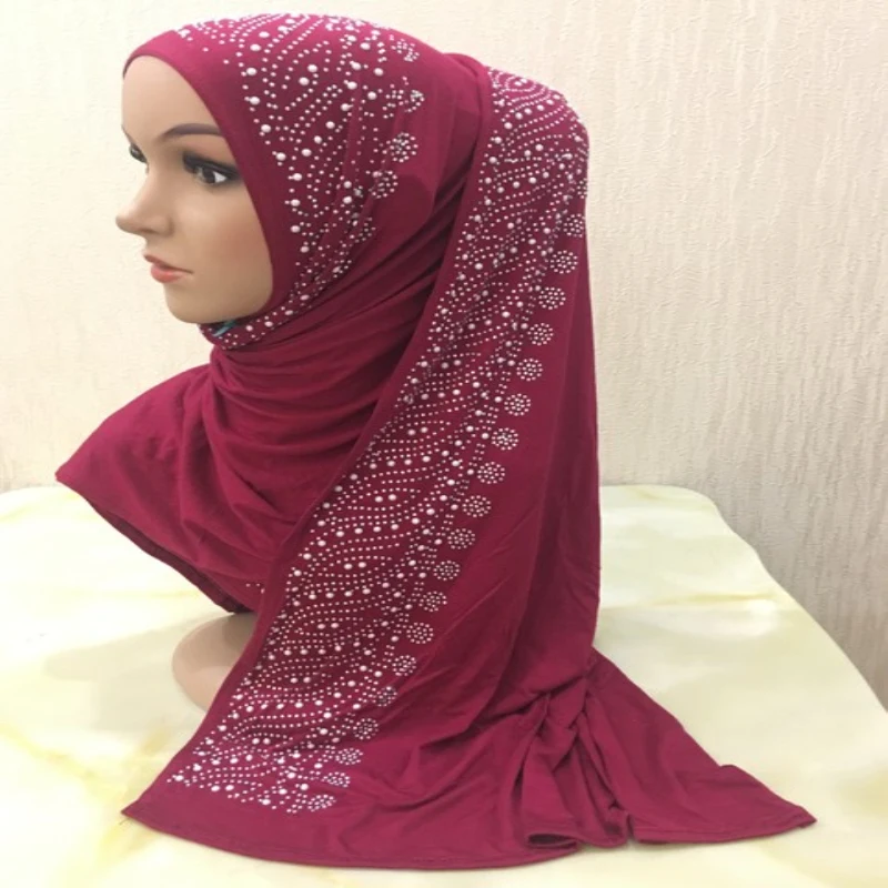 H1142 модал джерси длинный шарф с причудливыми стразами мусульманский арабский
