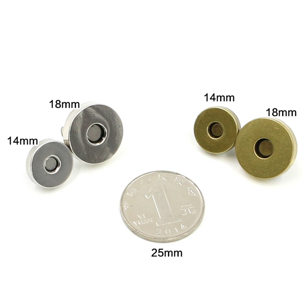 

Кнопка-застежка для сумок, круглая, 14/18 мм, 5 шт., магнитная застежка, для сумок, золото, серебро, металлический чехол, аксессуары