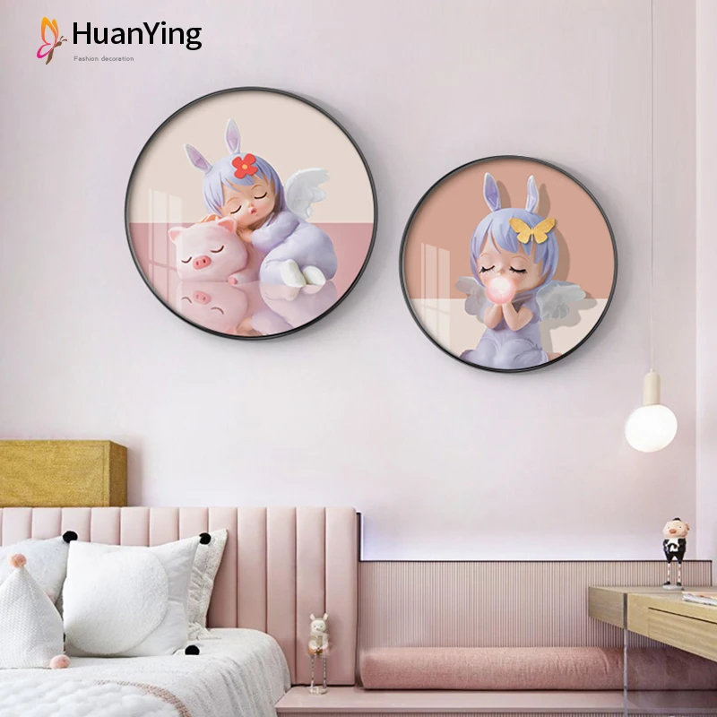 

Cartoon Angel Posters Prints Pink Nursery Wall Art Bedroom Picture Modern Baby Canvas Painting Round Nordic Kid Girl Room Decor