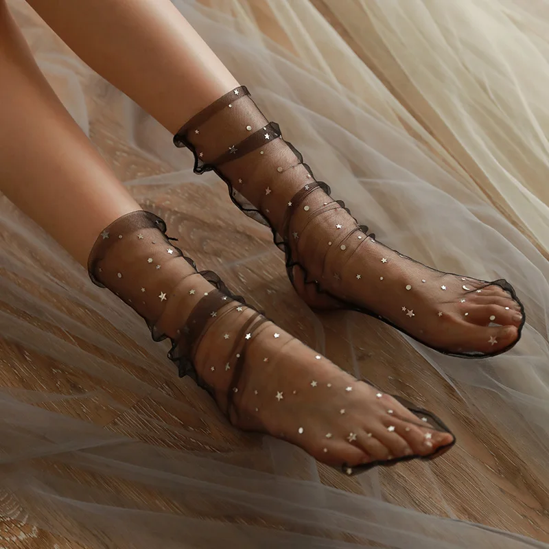 Сексуальное женское нижнее белье прозрачные сетчатые носки со звездным ворсом