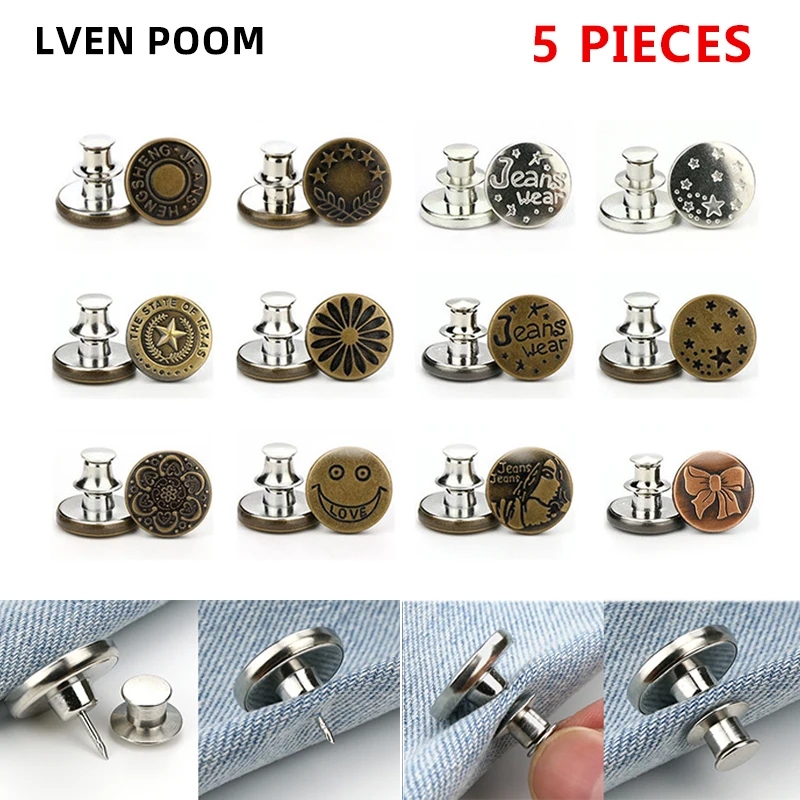

5PCs Snap Fastener Metal Buttons For Clothing Jeans Perfect Fit Adjust Self Increase Reduce Waist Free Nail Twist Sewing Buttons