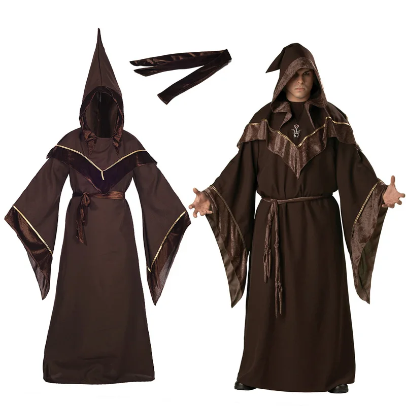 Halloween Men's Devil Master Cosplay Costume Men Tunic Hooded Rope Cloak Knight Fancy Cool Costumes