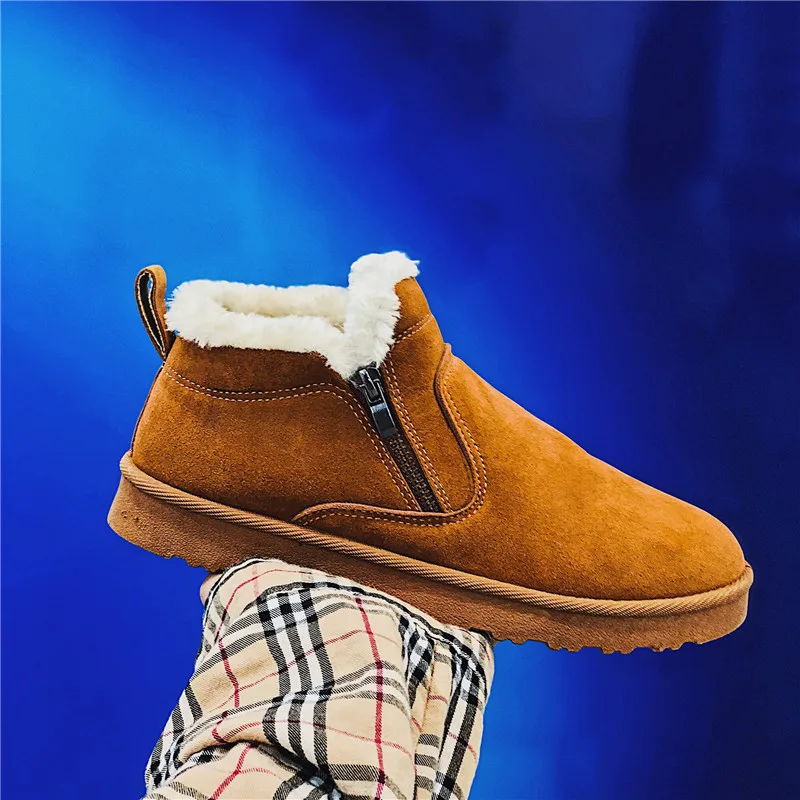 Leather Warm Men's Boots Plus Velvet Slip On Ankle Man Soft Comfortable Casual Male Work Size Men casual Shoes 39-45 | Обувь