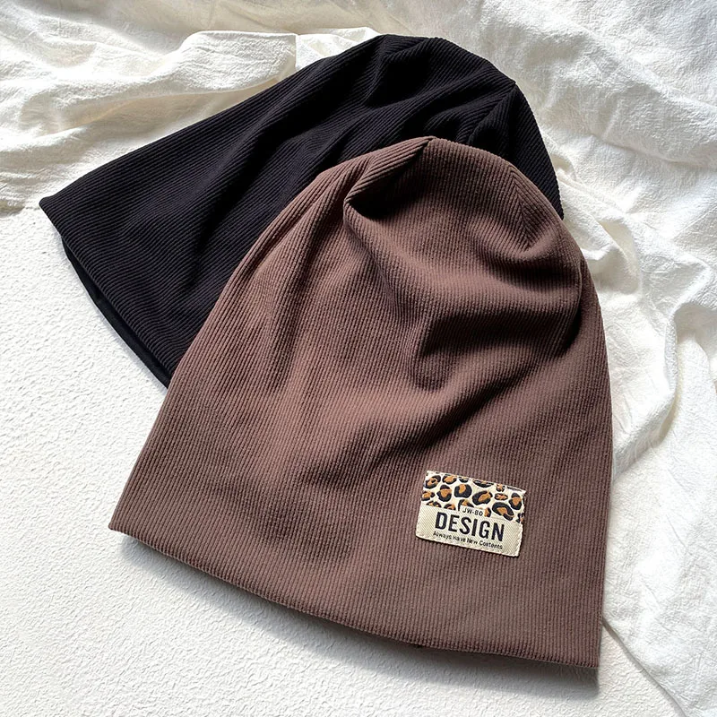 

Casual Design Leopard Print Beanie Hats Autumn Winter Cotton Hat Men Knitted Hat Women Balaclava Kerchief Bobble Hat Spring Knit