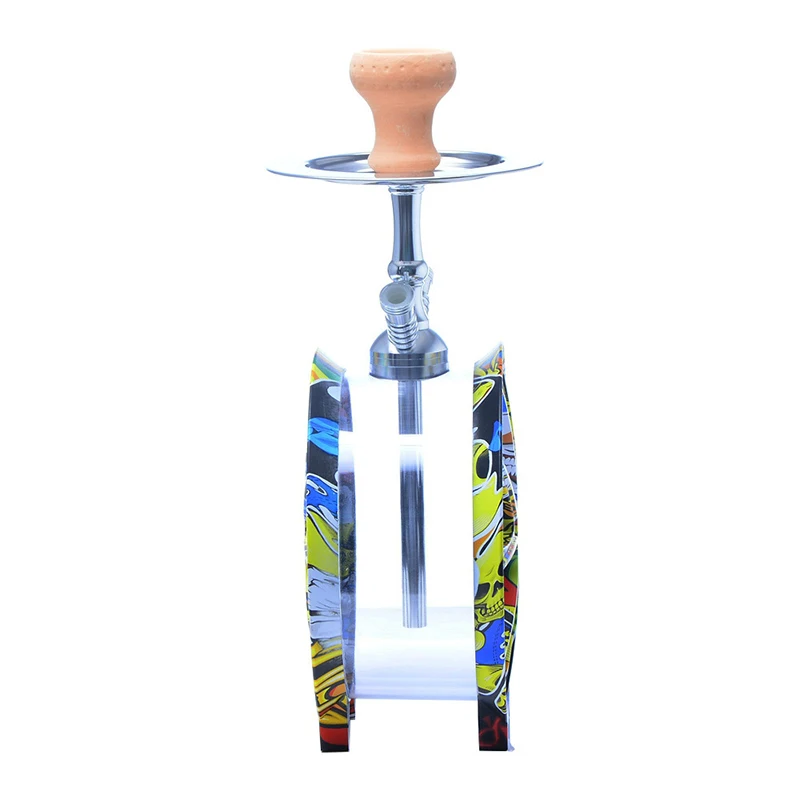 Arab Trendy 1 KTV Bar Wheel-shaped Double Hookah Pipe Acrylic Base Large Hookah Kit LED Lamp Holder Smoking Nagiri Gift enlarge