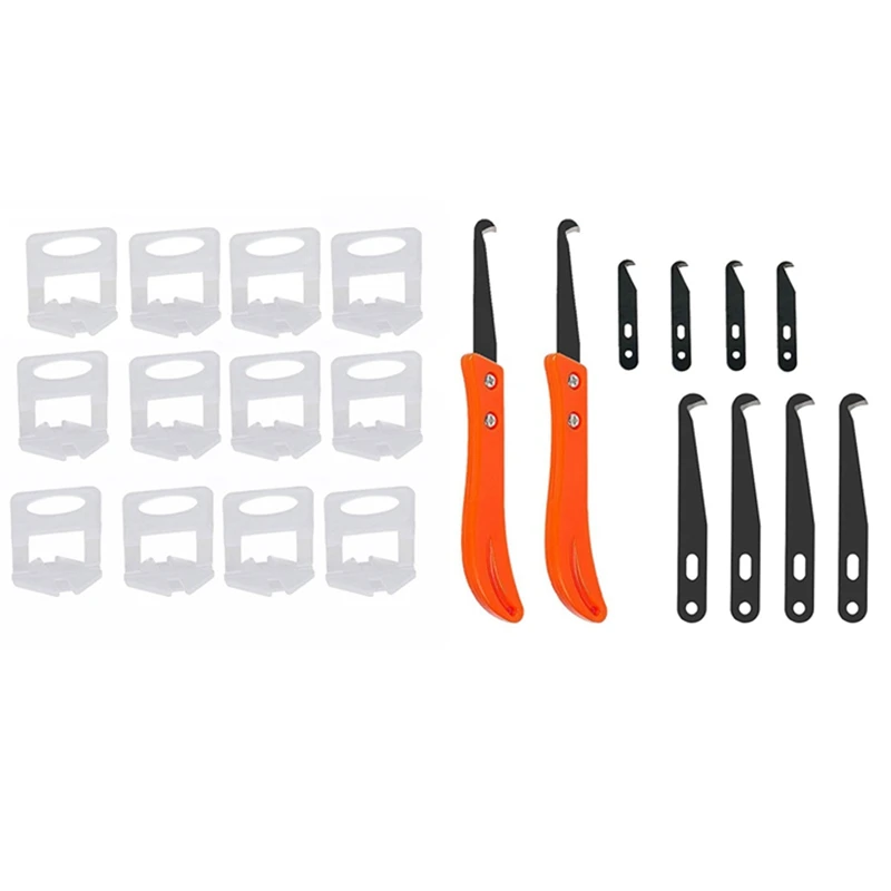 

12X Tile Joint Tool Sealant Removal Grout Scraping Off Edges (2 Type Blade) & 500X Plastic Ceramic Tile Leveling System