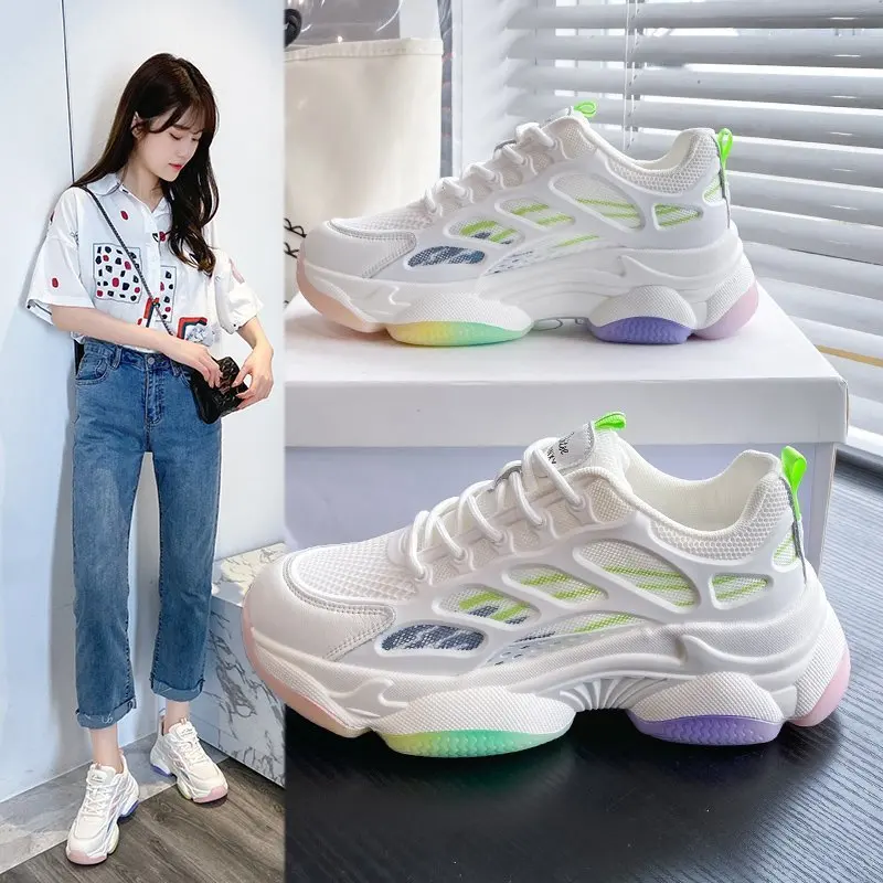 Женские кроссовки радужной расцветки повседневные дышащие с круглым носком и