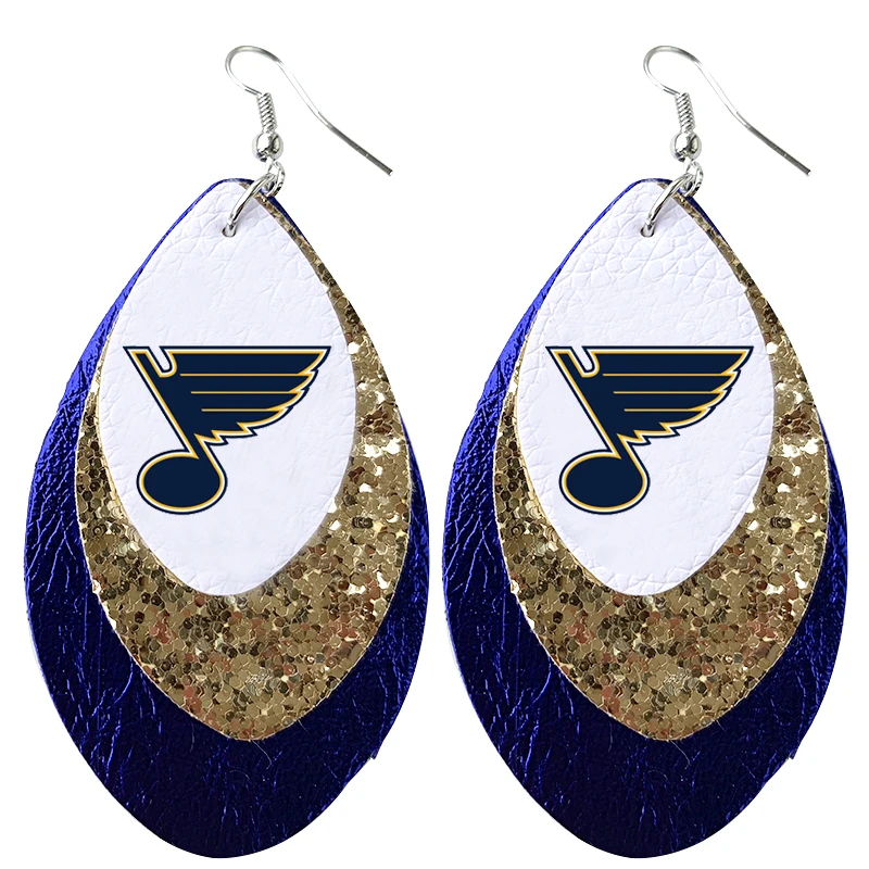 

New Football Fans Faux Leather Earrings Gillter Layered Tear Drop Earrings Lightweight Earrings Made Your Logo